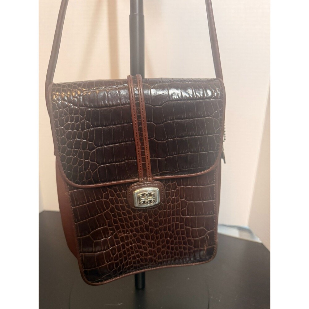 Vintage Brighton One World Brown Leather Croc Embossed Crossbody Bag
